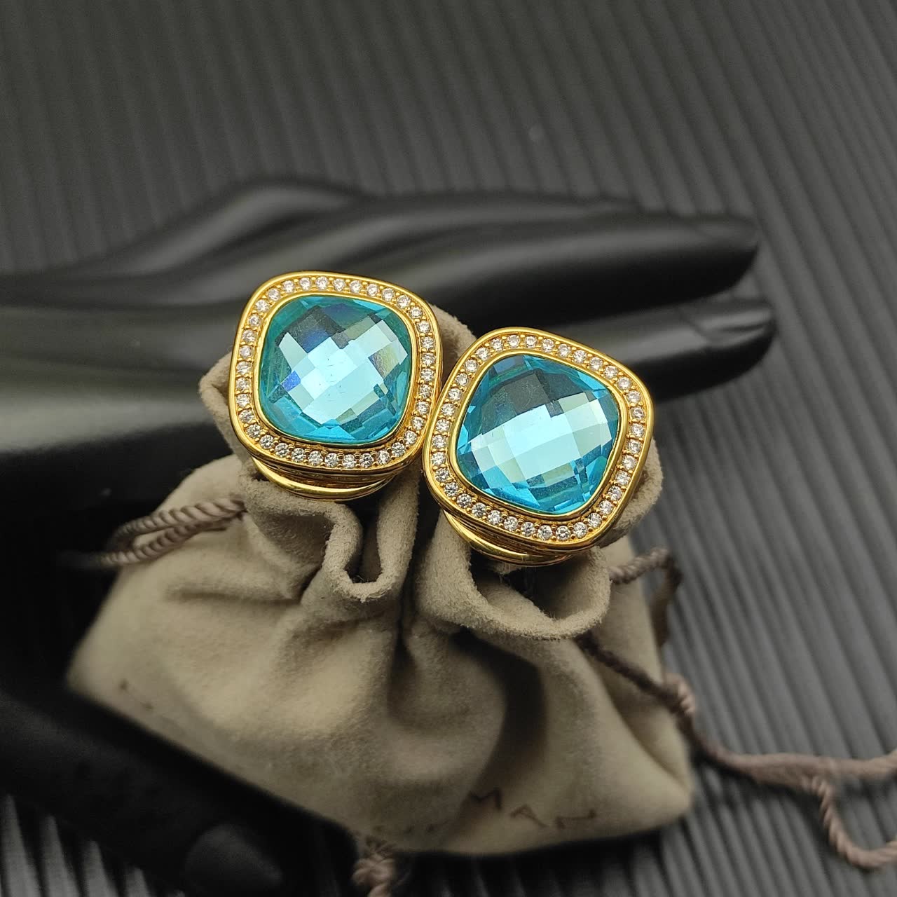 David Yurman Blue Topaz and Diamond Albion Clip-On Earrings